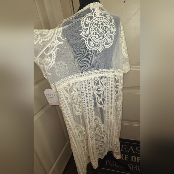 Coco & Shay Embroidered Lace Kimono Duster Swim Coverup 1x/2x - Picture 7 of 10
